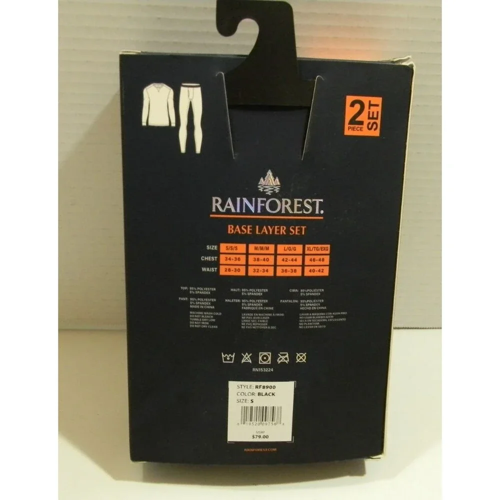 Rainforest Base Layer Set Black Men's Sz Small 